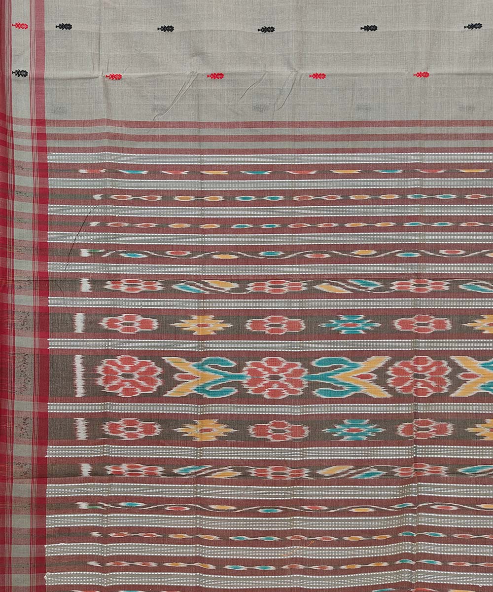 Grey maroon cotton handloom odisha ikat saree