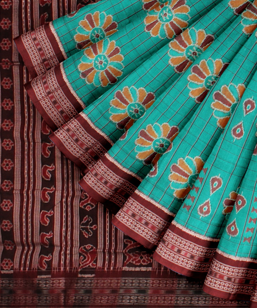 Sky blue maroon silk handloom sambalpuri saree