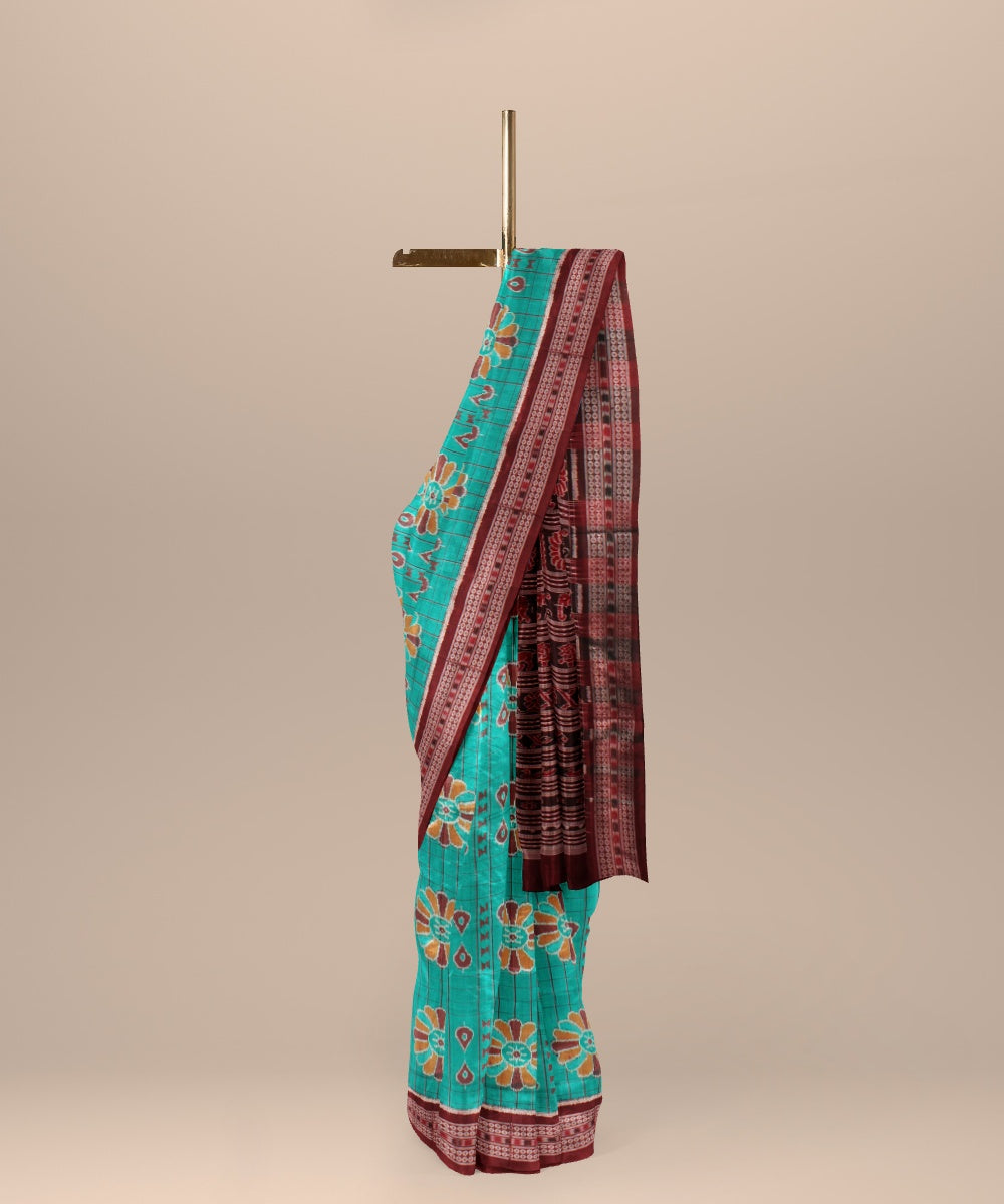 Sky blue maroon silk handloom sambalpuri saree