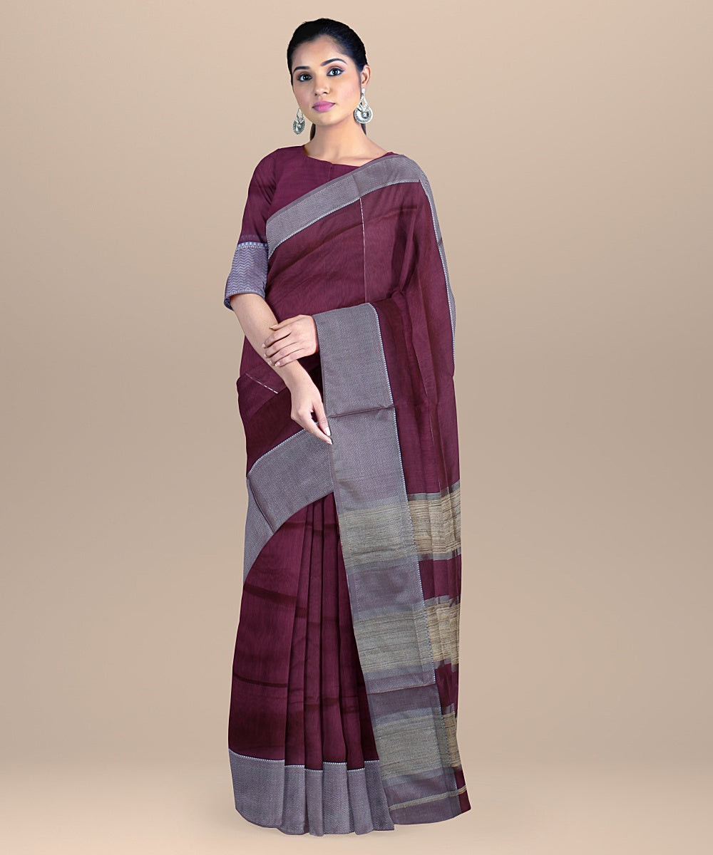 Purple ghicha handwoven maheshwari cotton silk saree