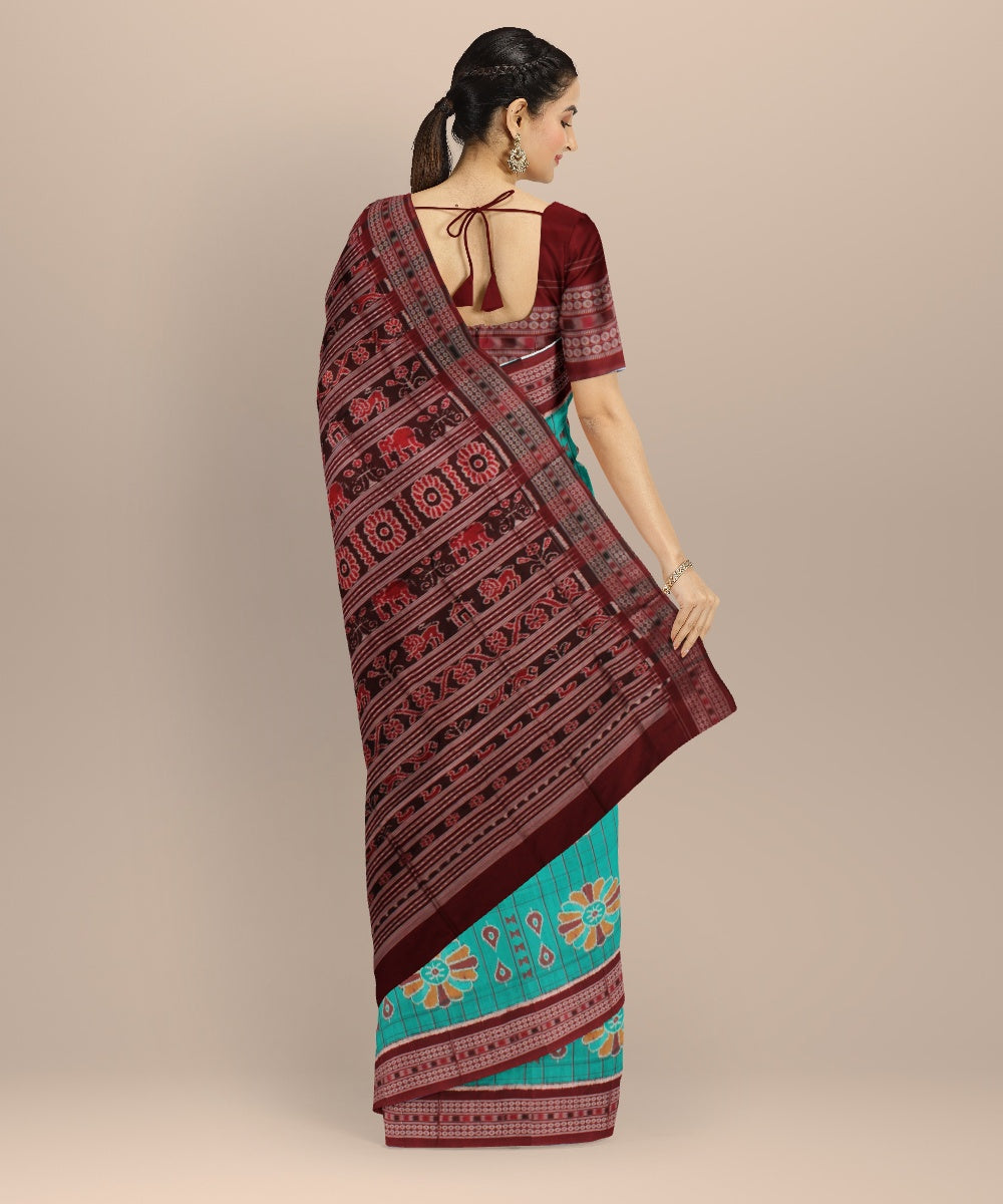 Sky blue maroon silk handloom sambalpuri saree