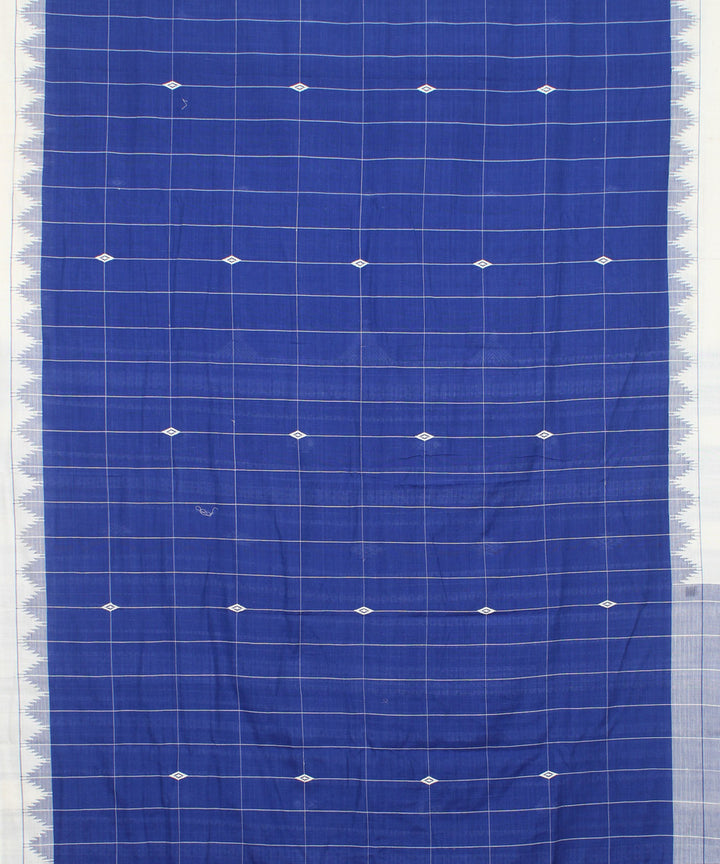 Indigo off white checked cotton handwoven kotpad saree