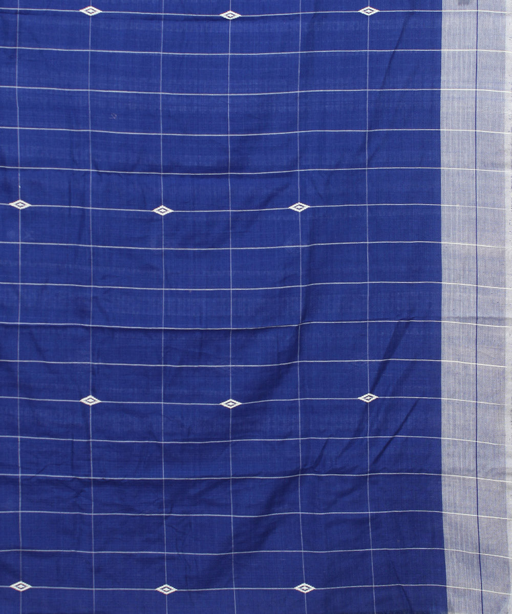 Indigo off white checked cotton handwoven kotpad saree