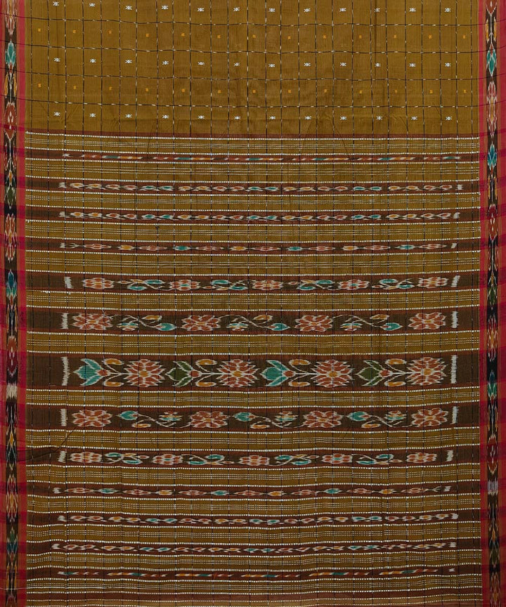 Mustard red cotton handloom odisha ikat saree