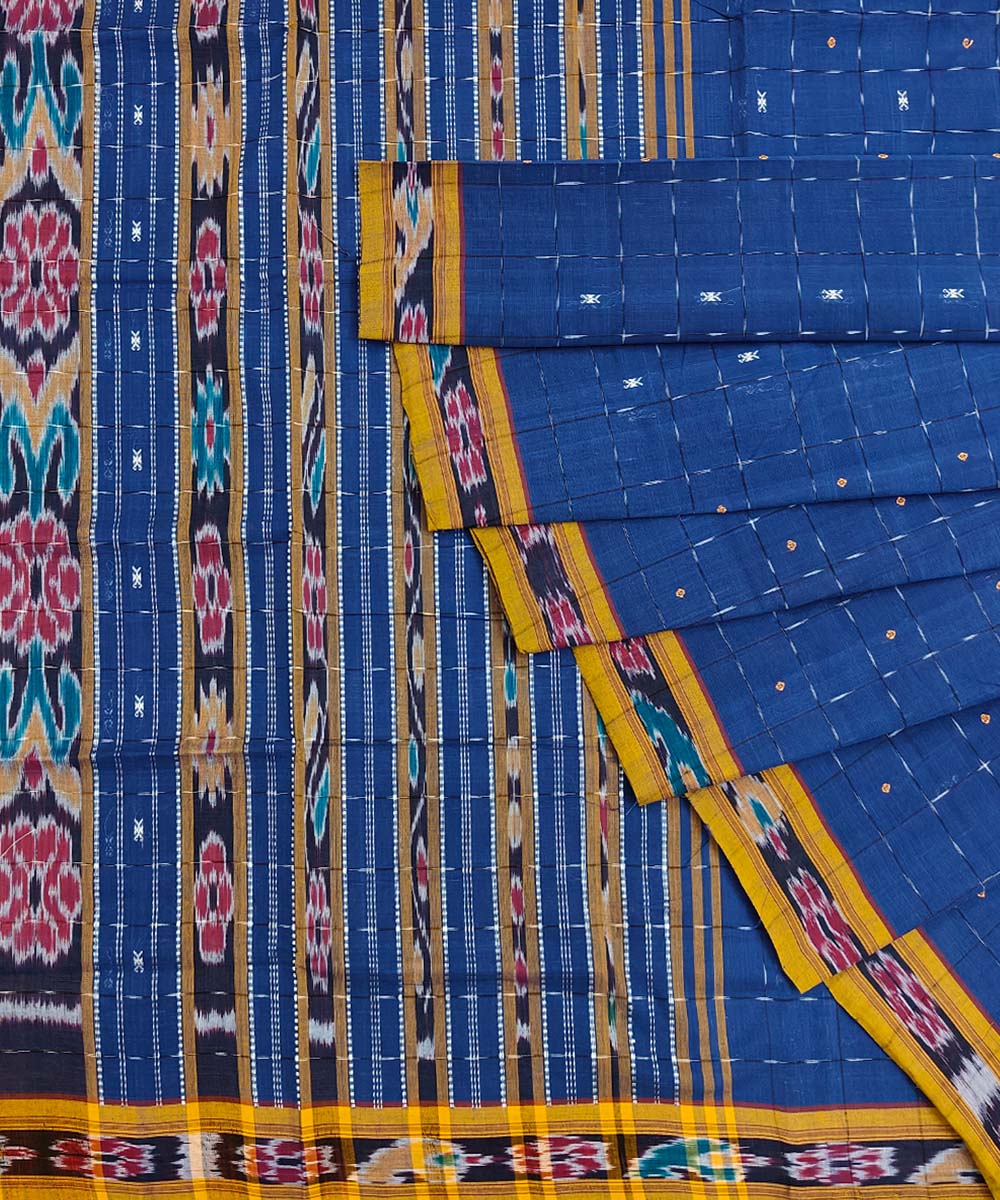 Navy blue mustard handloom odisha ikat cotton saree