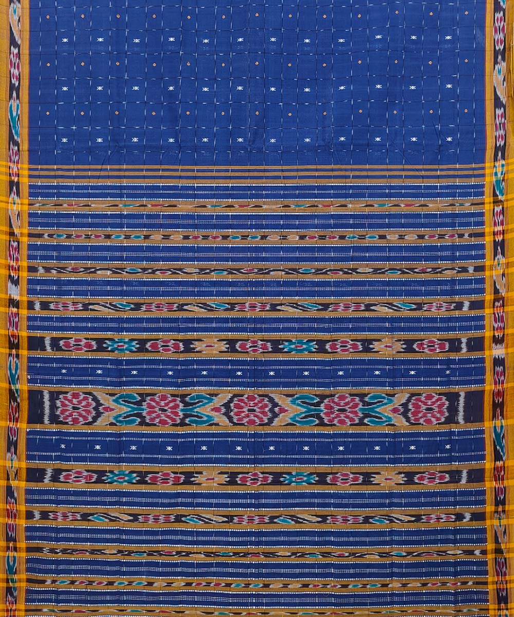 Navy blue mustard handloom odisha ikat cotton saree