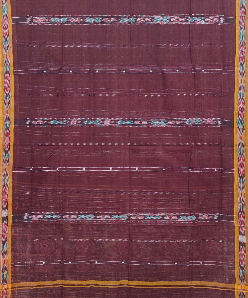 Maroon mustard cotton handloom odisha ikat saree