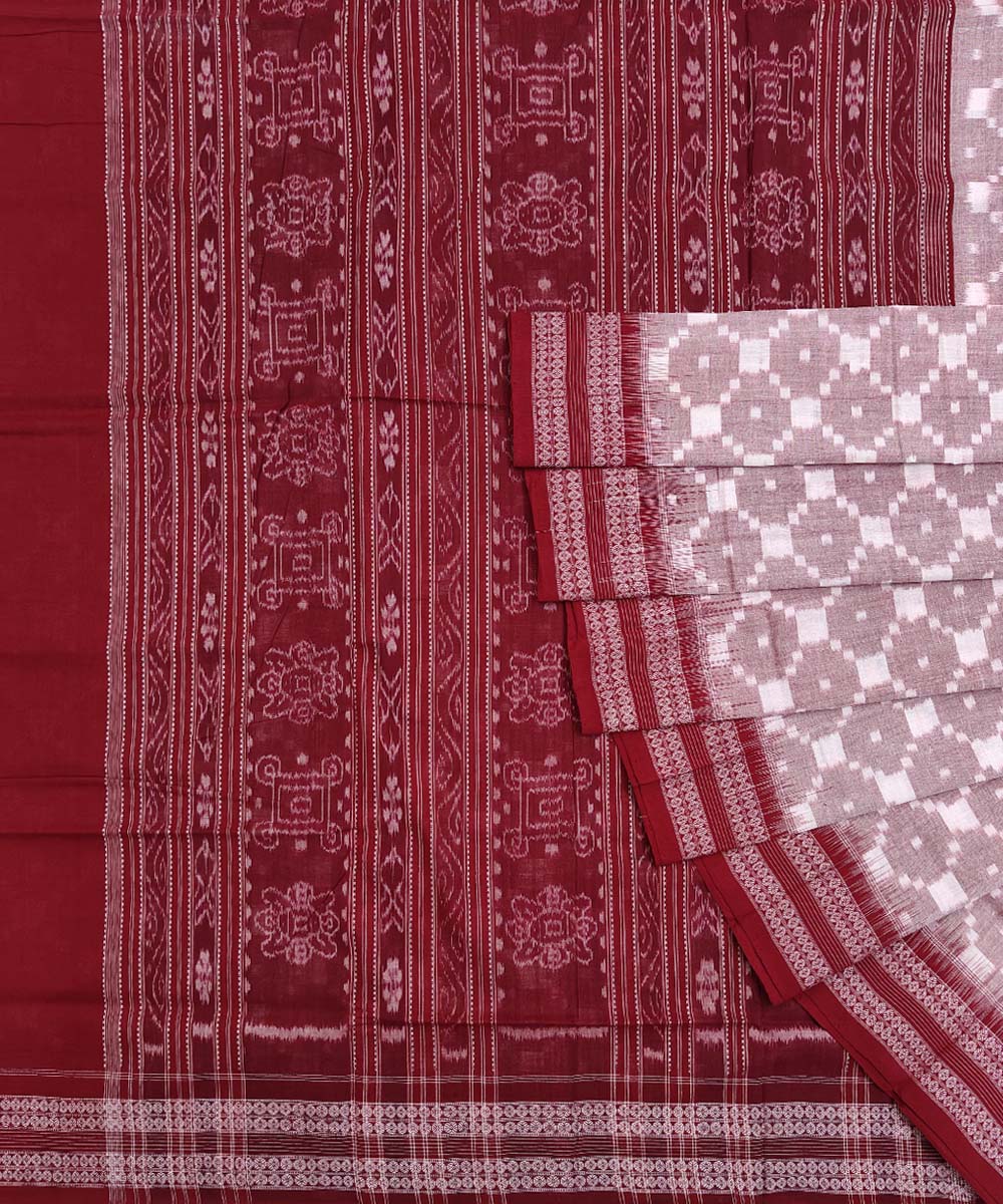 Grey maroon cotton handwoven sambalpuri saree