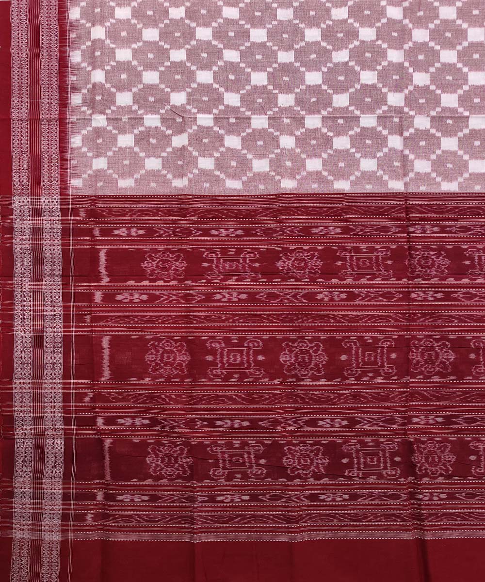 Grey maroon cotton handwoven sambalpuri saree