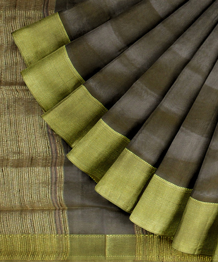 Grey lime yellow ghicha handloom maheshwari cotton silk saree