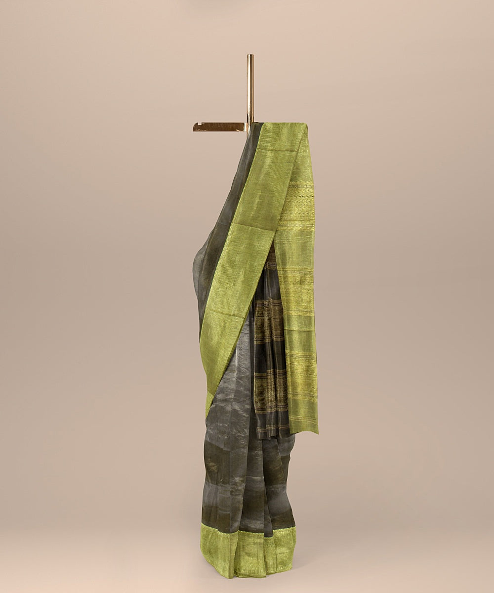 Grey lime yellow ghicha handloom maheshwari cotton silk saree