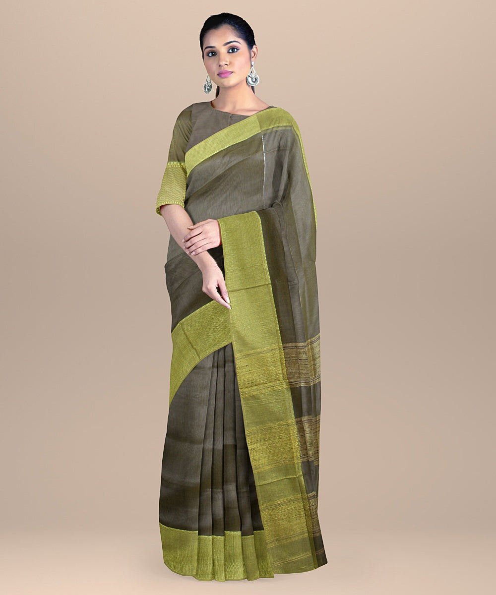 Grey lime yellow ghicha handloom maheshwari cotton silk saree