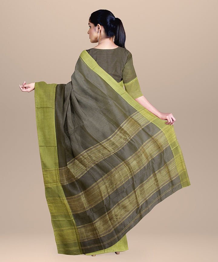 Grey lime yellow ghicha handloom maheshwari cotton silk saree