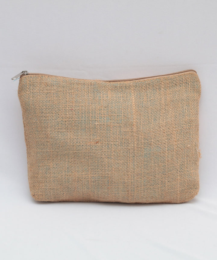 Beige jute hand printed warli pouch