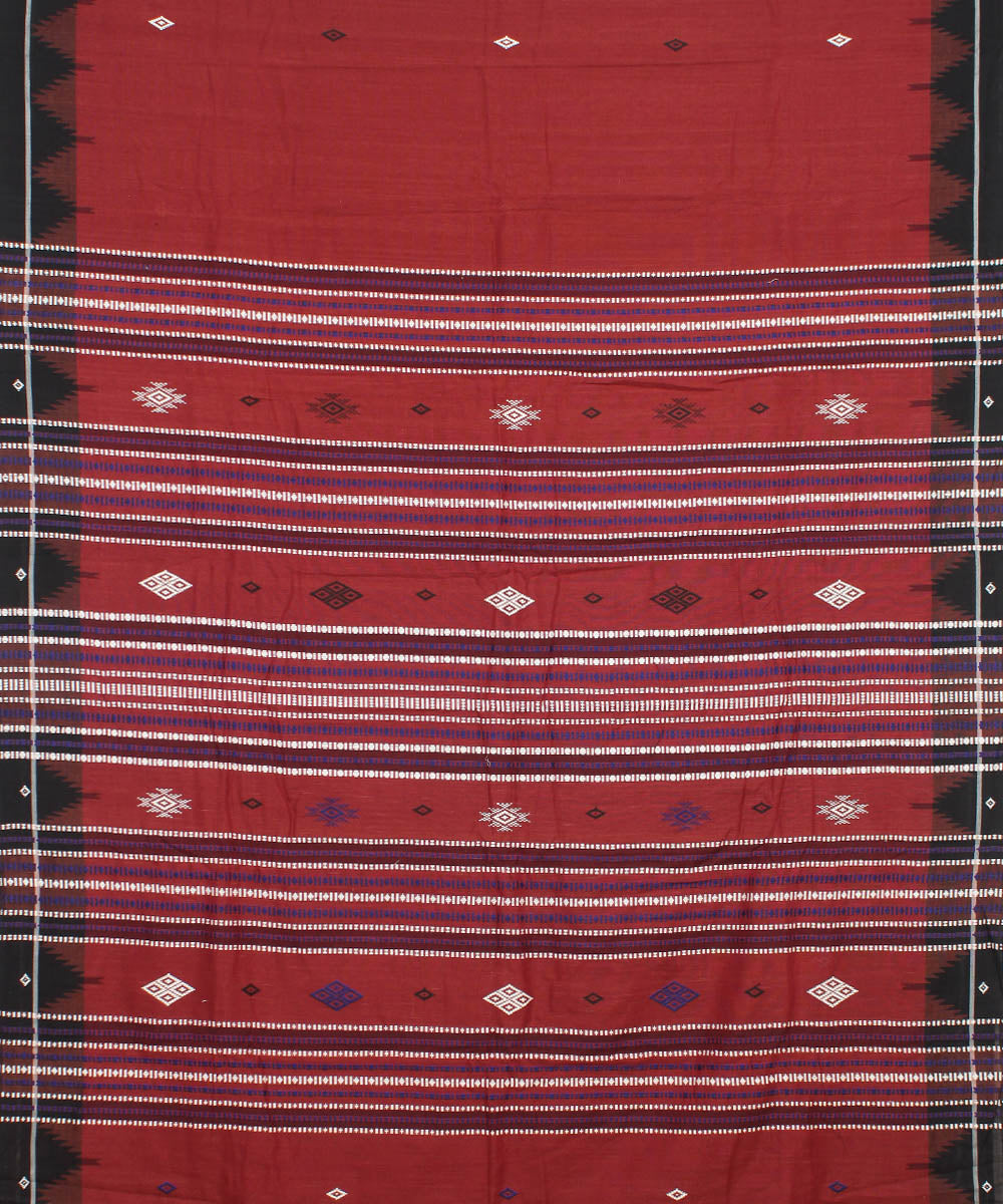 Maroon black border cotton handwoven kotpad saree