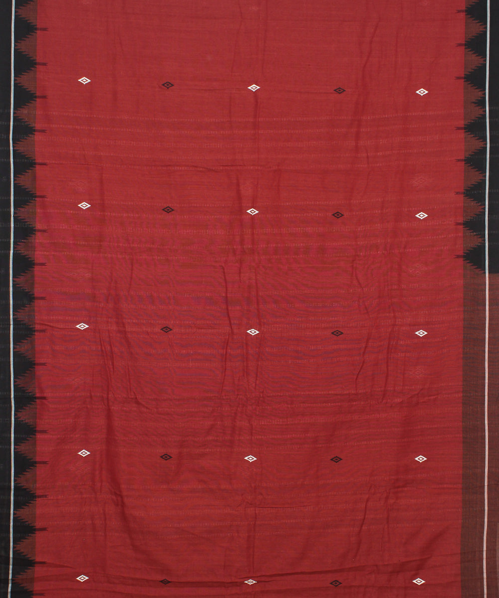 Maroon black border cotton handwoven kotpad saree
