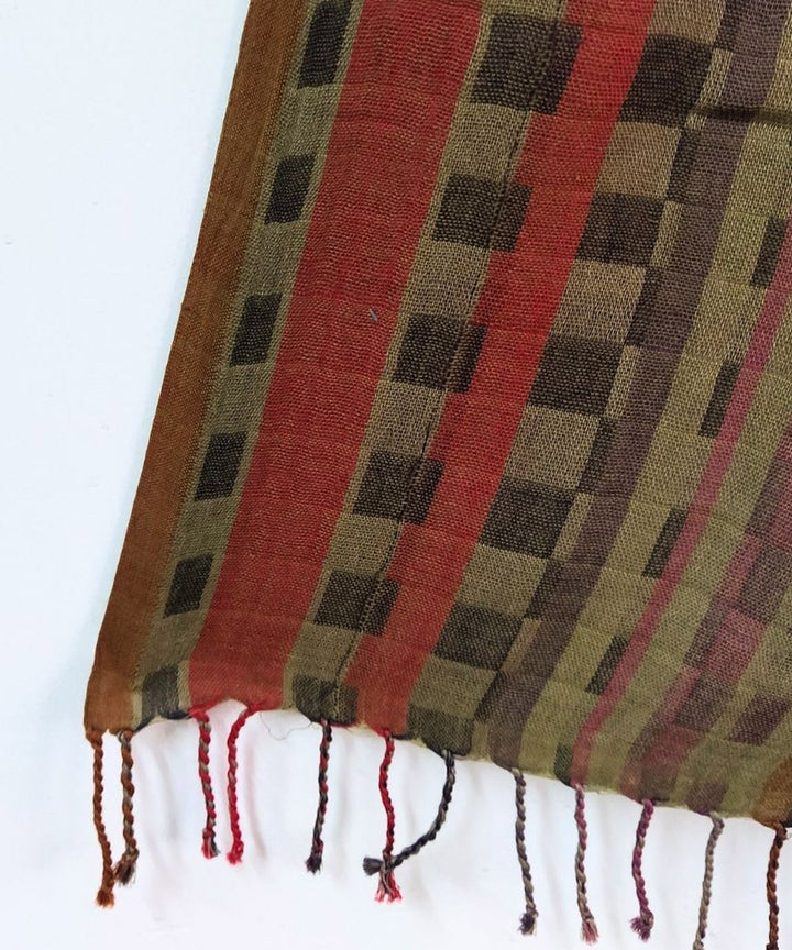 Olive green rust stripe handwoven cotton bengal stole