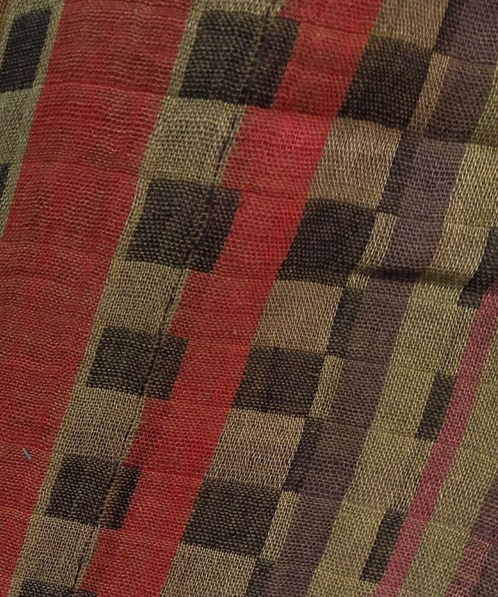 Olive green rust stripe handwoven cotton bengal stole