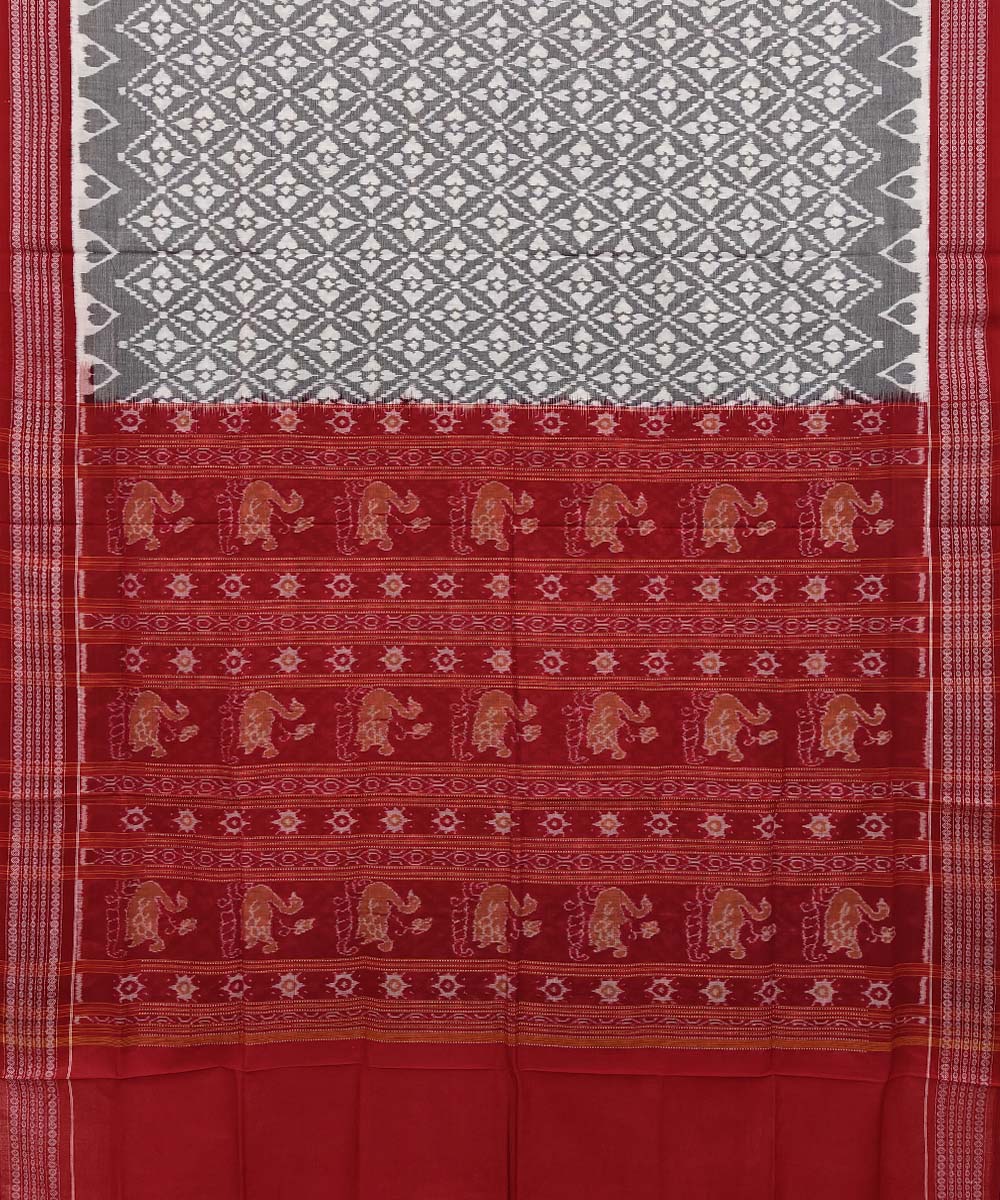 Grey red handwoven sambalpuri cotton saree