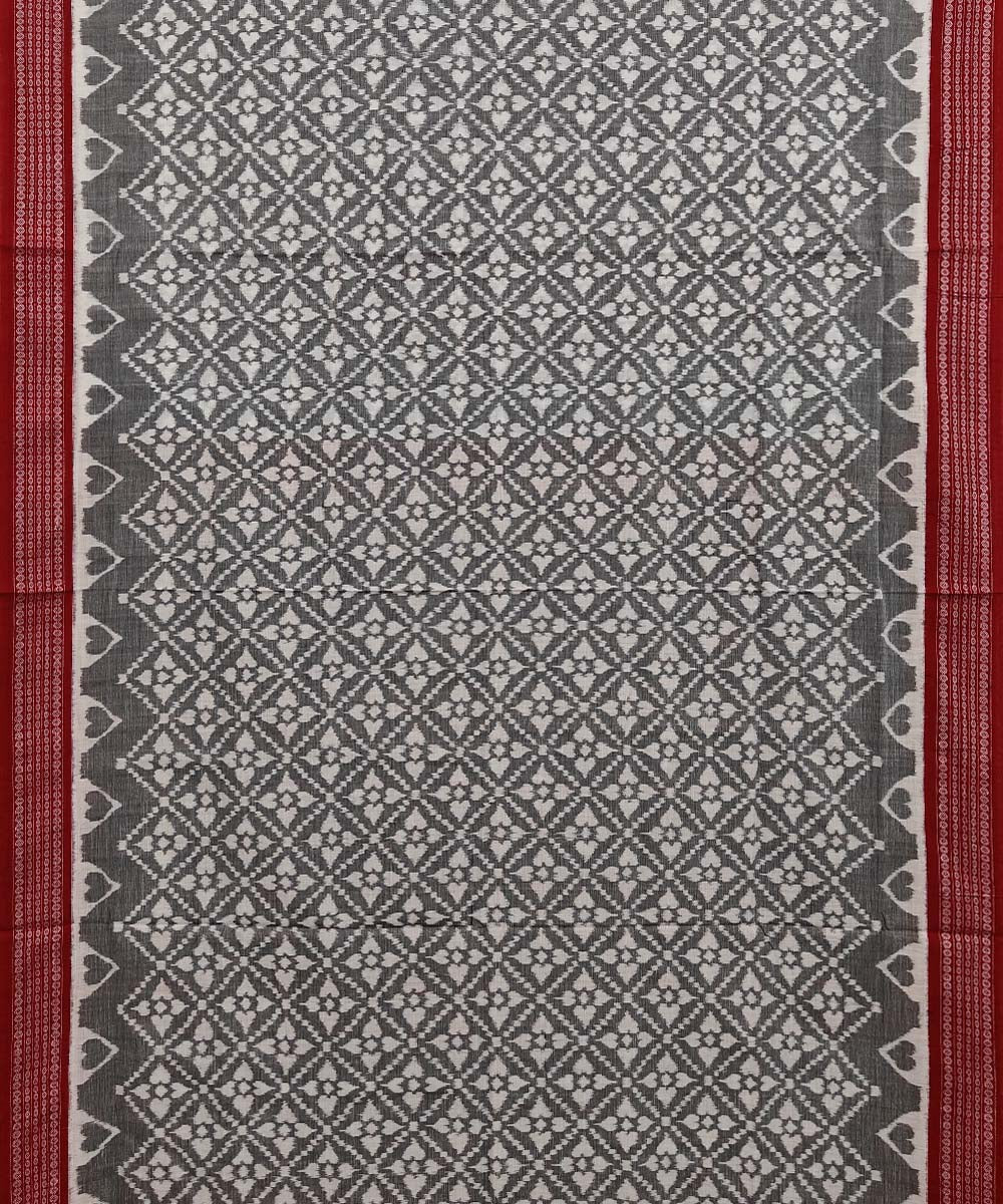 Grey red handwoven sambalpuri cotton saree