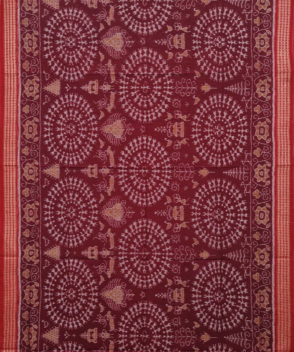 Maroon red cotton handwoven sambalpuri saree