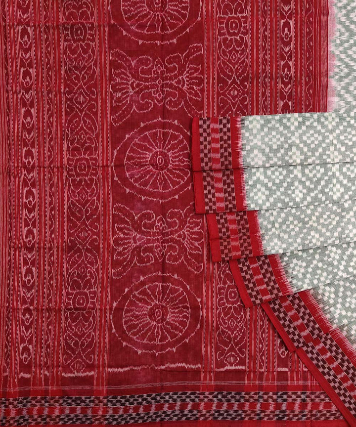 Red white green double shaded cotton handwoven sambalpuri saree