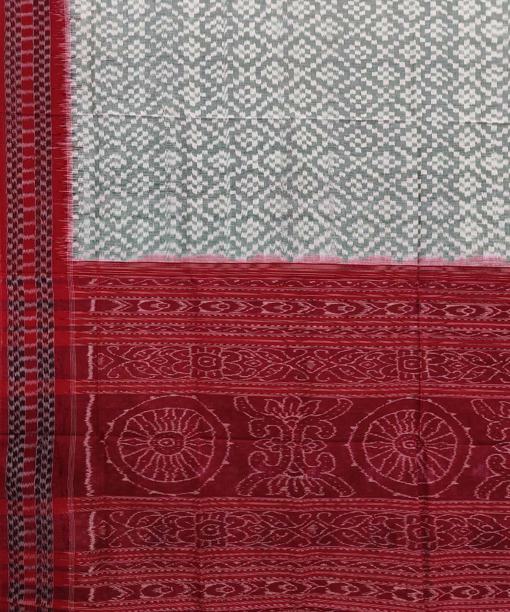 Red white green double shaded cotton handwoven sambalpuri saree