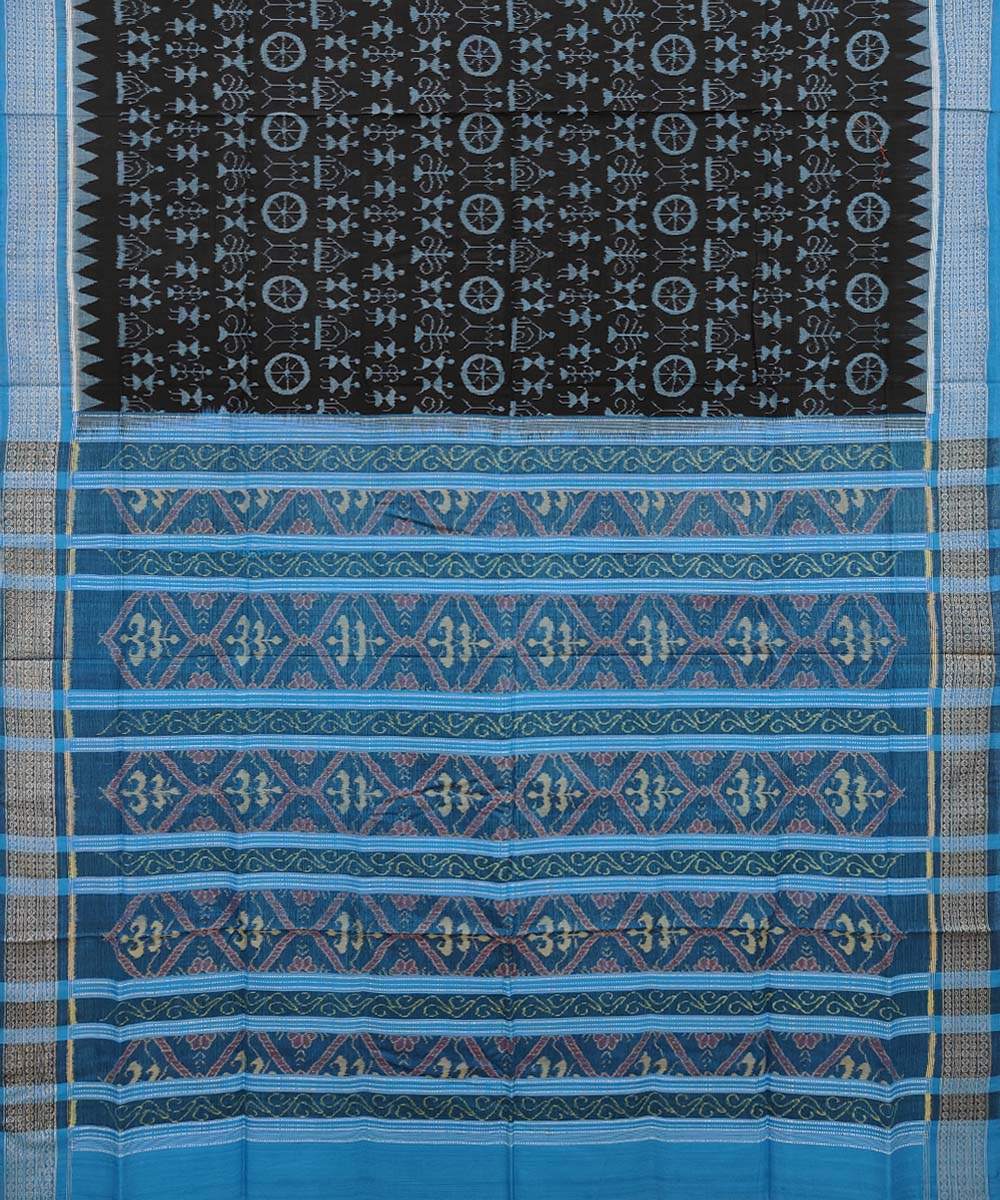 Black sky blue cotton handwoven sambalpuri saree