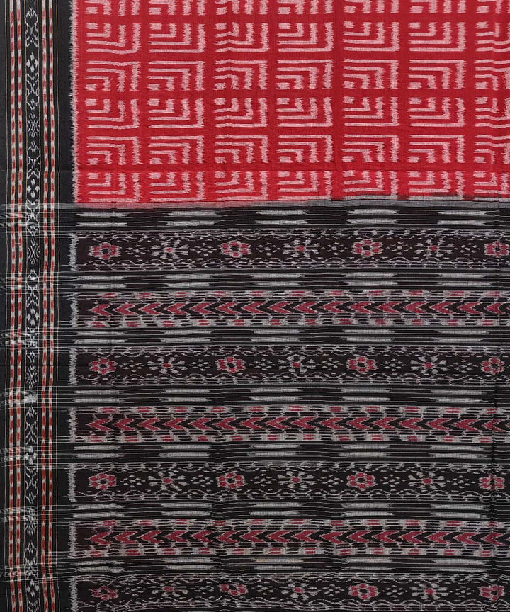 Red black cotton handwoven sambalpuri saree