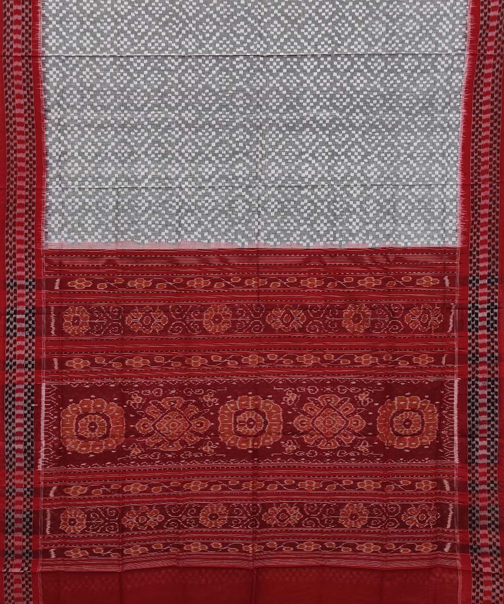 Grey red cotton handloom sambalpuri saree