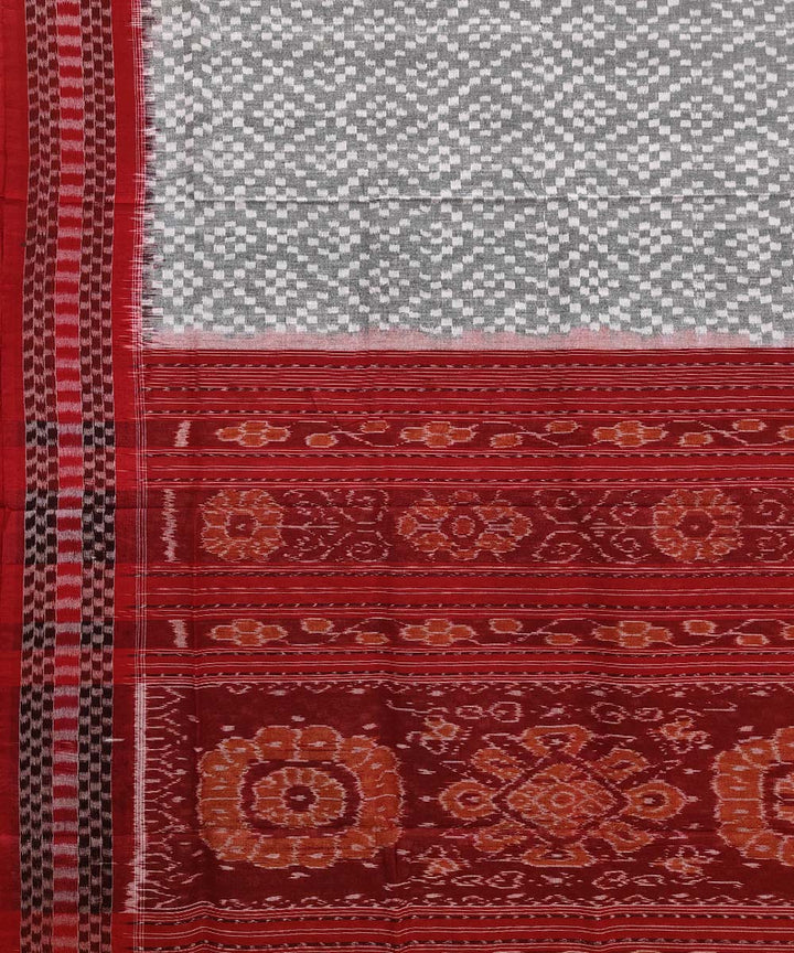 Grey red cotton handloom sambalpuri saree