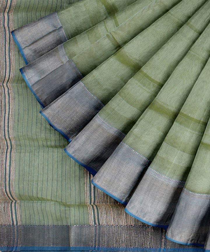 Light green deep green ghicha handloom maheshwari cotton silk saree