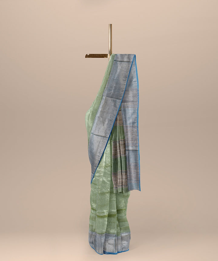 Light green deep green ghicha handloom maheshwari cotton silk saree