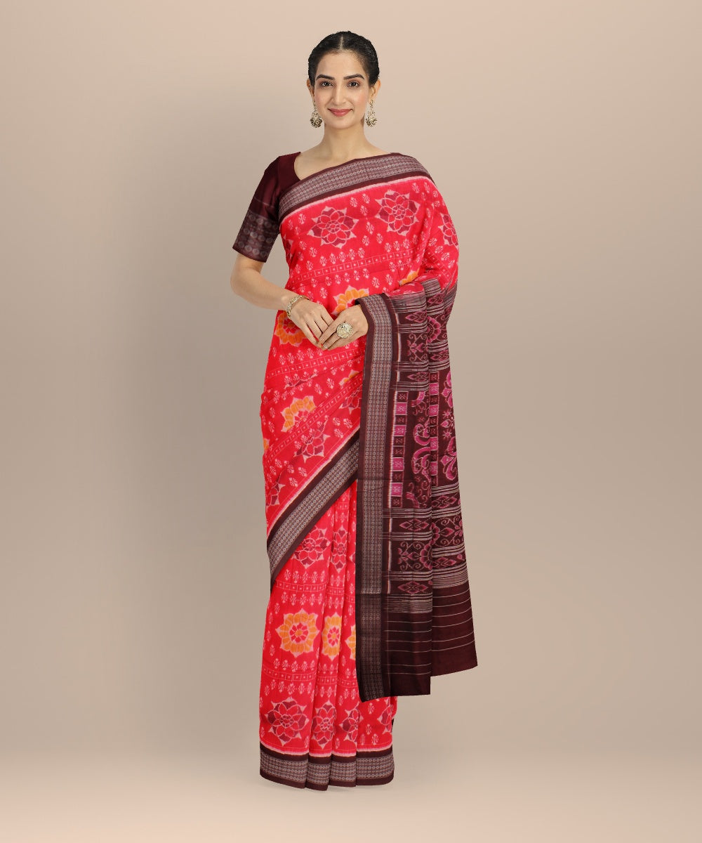 Red coffee brown silk handloom sambalpuri saree