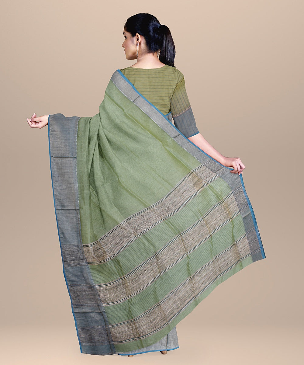 Light green deep green ghicha handloom maheshwari cotton silk saree