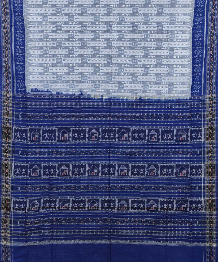Blue white double shaded cotton handwoven sambalpuri saree