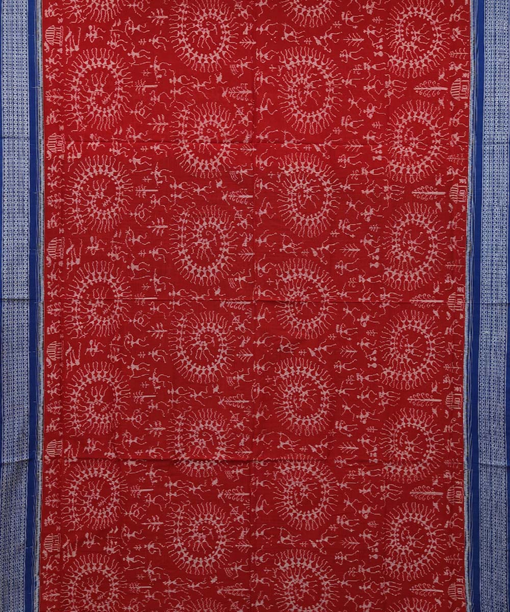 Red navy blue cotton handwoven sambalpuri saree
