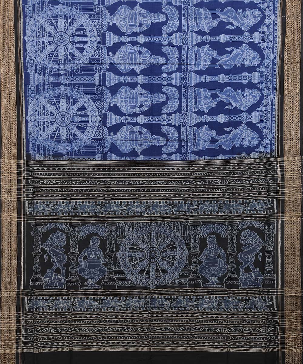 Navy blue black handwoven sambalpuri cotton saree