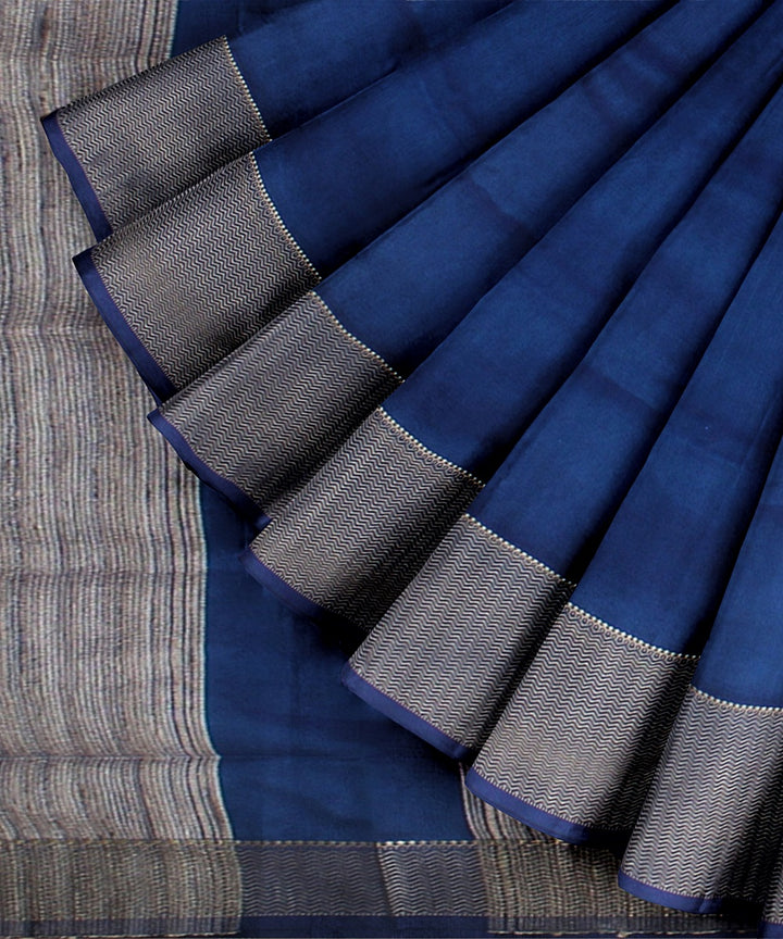 Powder blue navy blue ghicha handloom maheshwari cotton silk saree