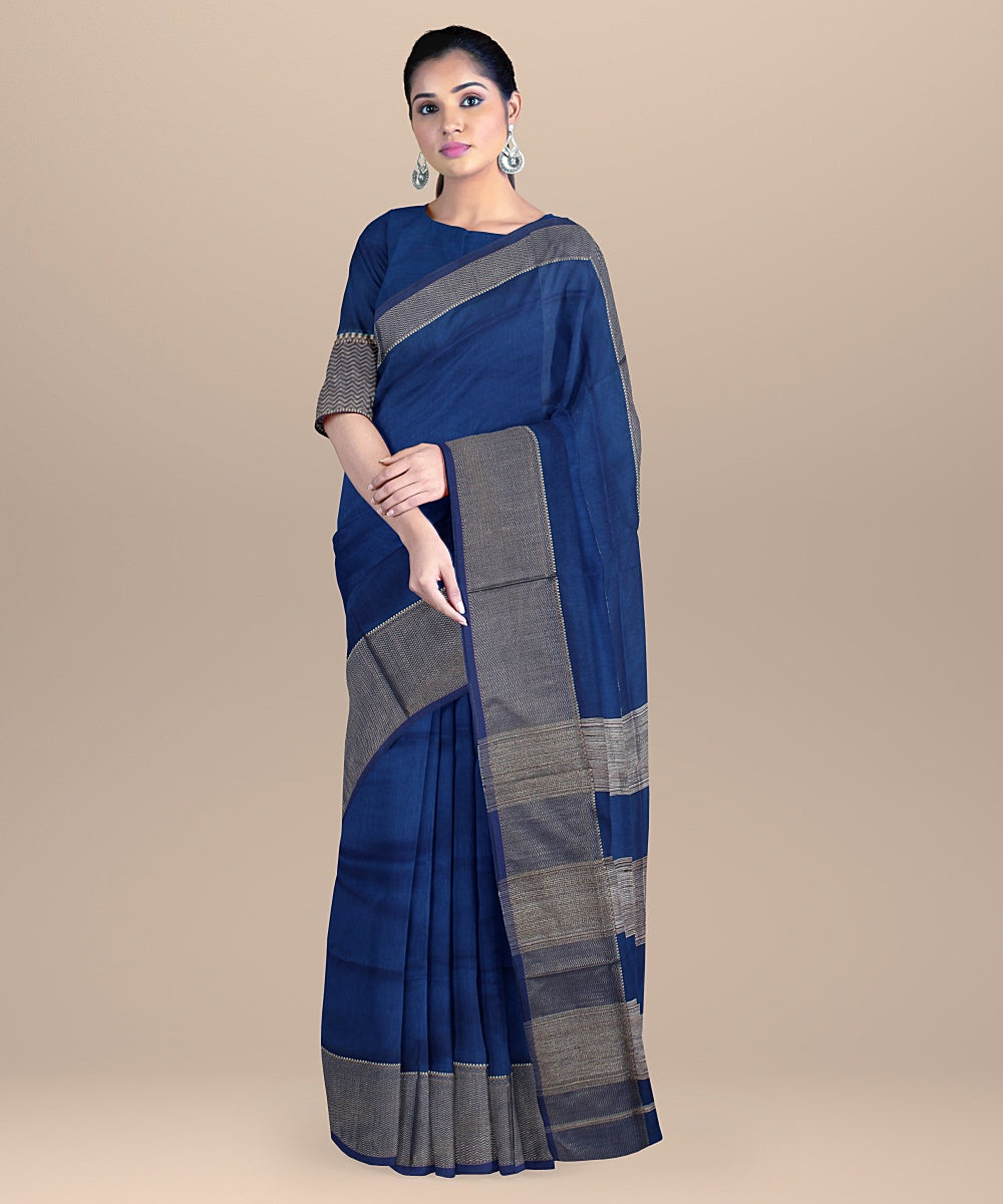 Powder blue navy blue ghicha handloom maheshwari cotton silk saree