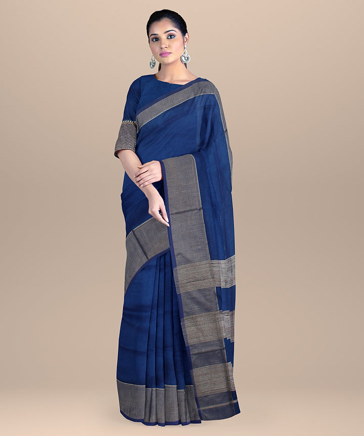 Powder blue navy blue ghicha handloom maheshwari cotton silk saree