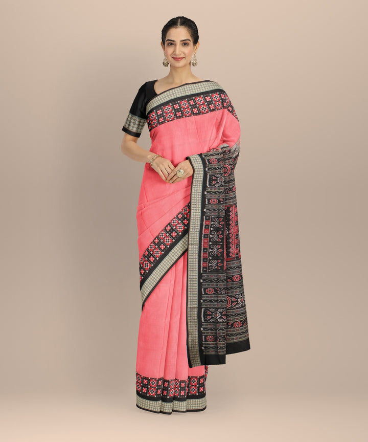 Peach black silk handloom sambalpuri saree