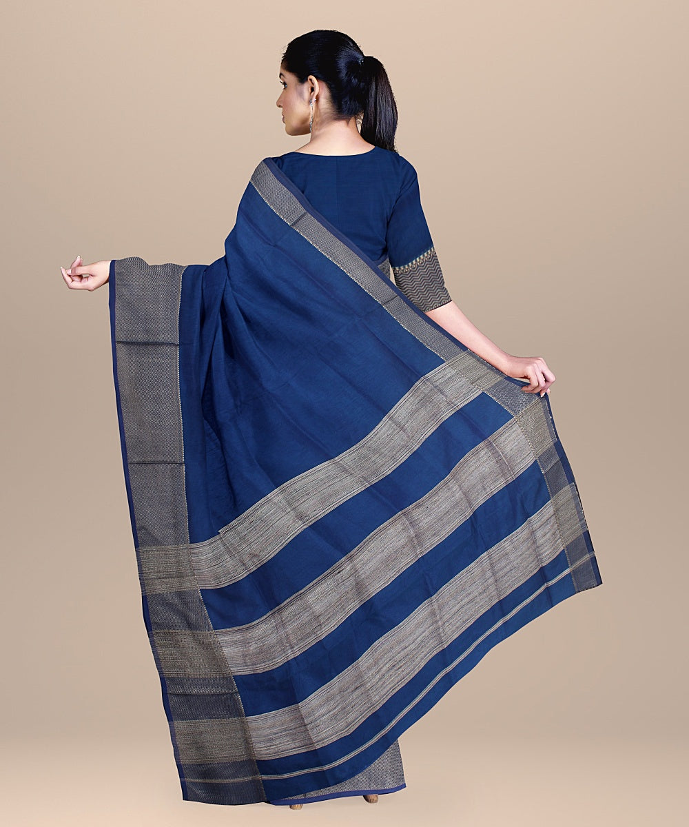 Powder blue navy blue ghicha handloom maheshwari cotton silk saree