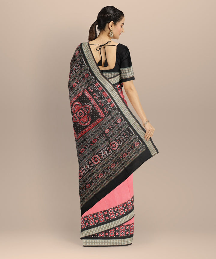 Peach black silk handloom sambalpuri saree