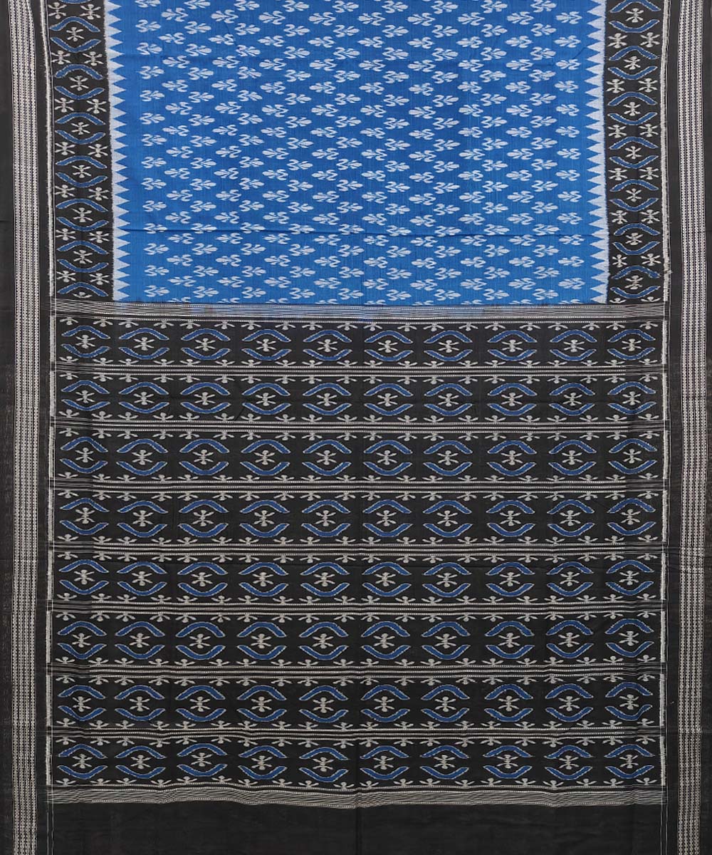 Navy blue black cotton handwoven sambalpuri saree