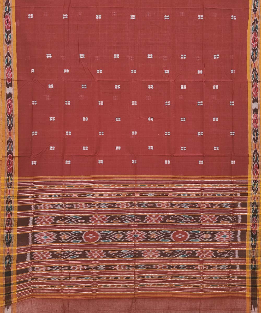 Rust brown Cotton Handwoven Odisha Ikat Saree