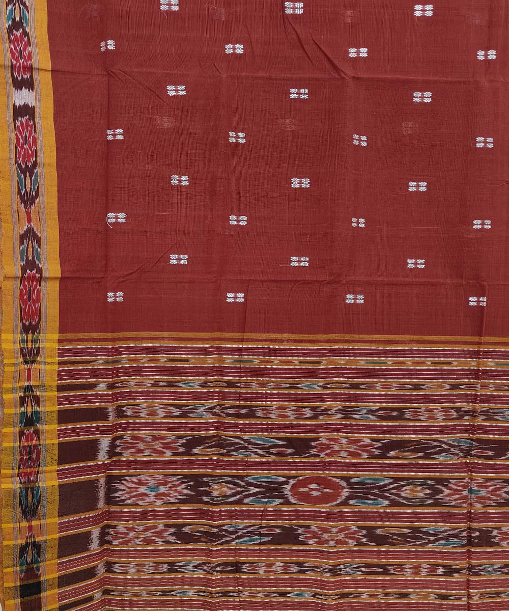Rust brown Cotton Handwoven Odisha Ikat Saree