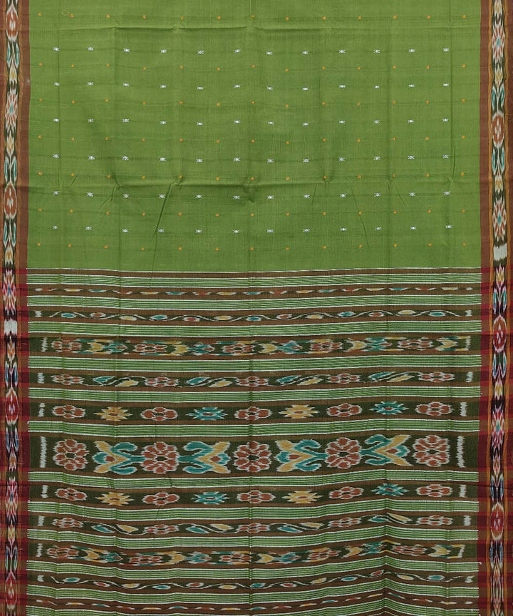 Light Green maroon Cotton Handwoven Odisha Ikat Saree