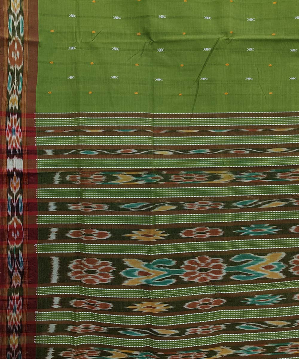 Light Green maroon Cotton Handwoven Odisha Ikat Saree