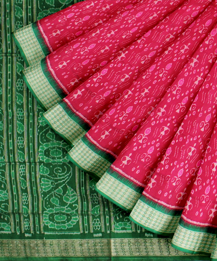 Pink green silk handloom sambalpuri saree